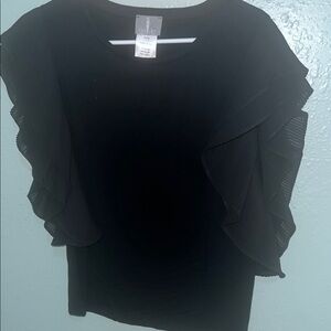 Chic Black Ruffled Short Sleeve Blouse